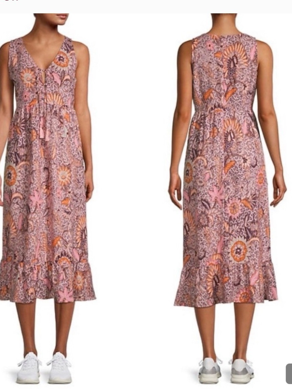 Madewell Pink & Orange Paisley Tie-Front Midi Dress